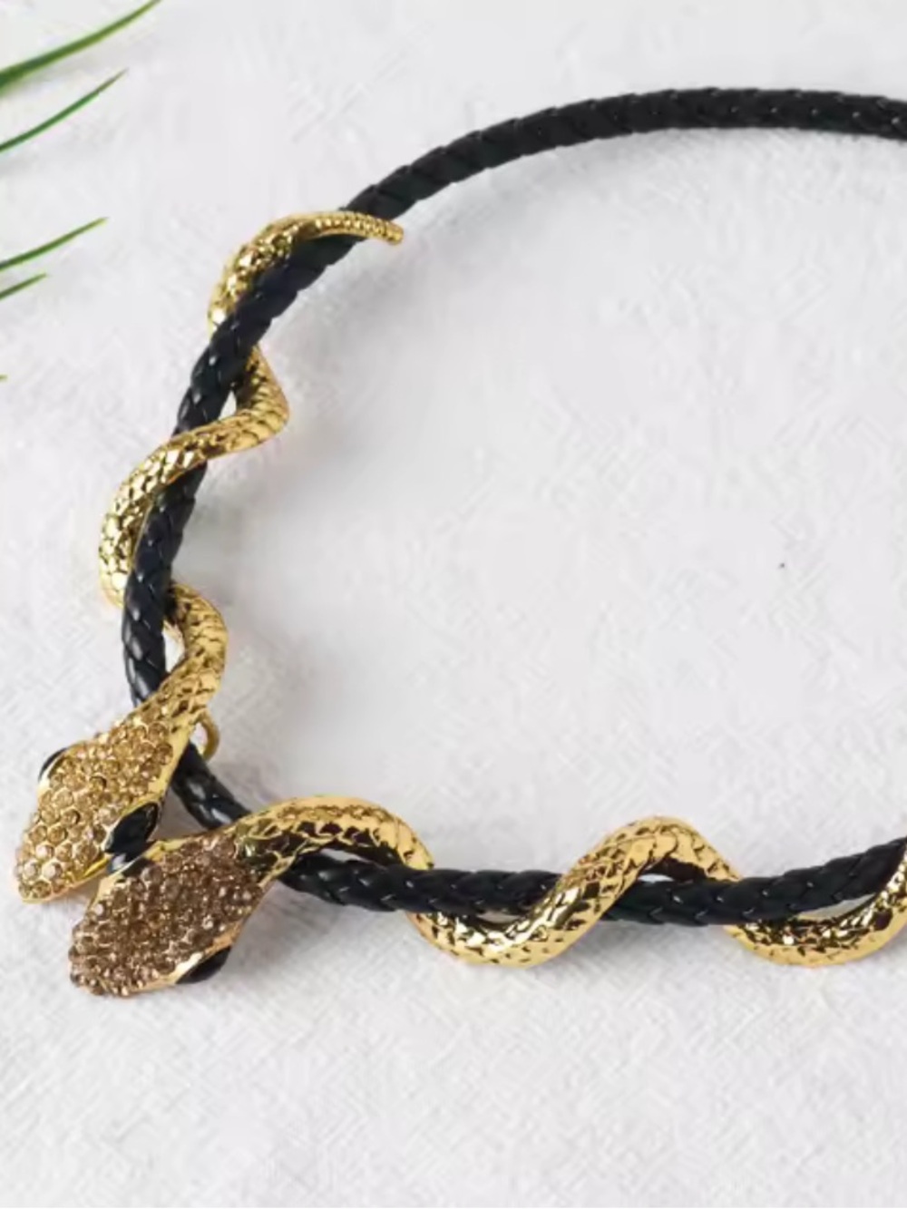 Serpent serpentine Gold Snake Accent Black Braided Necklace by - Picture 3 of 6